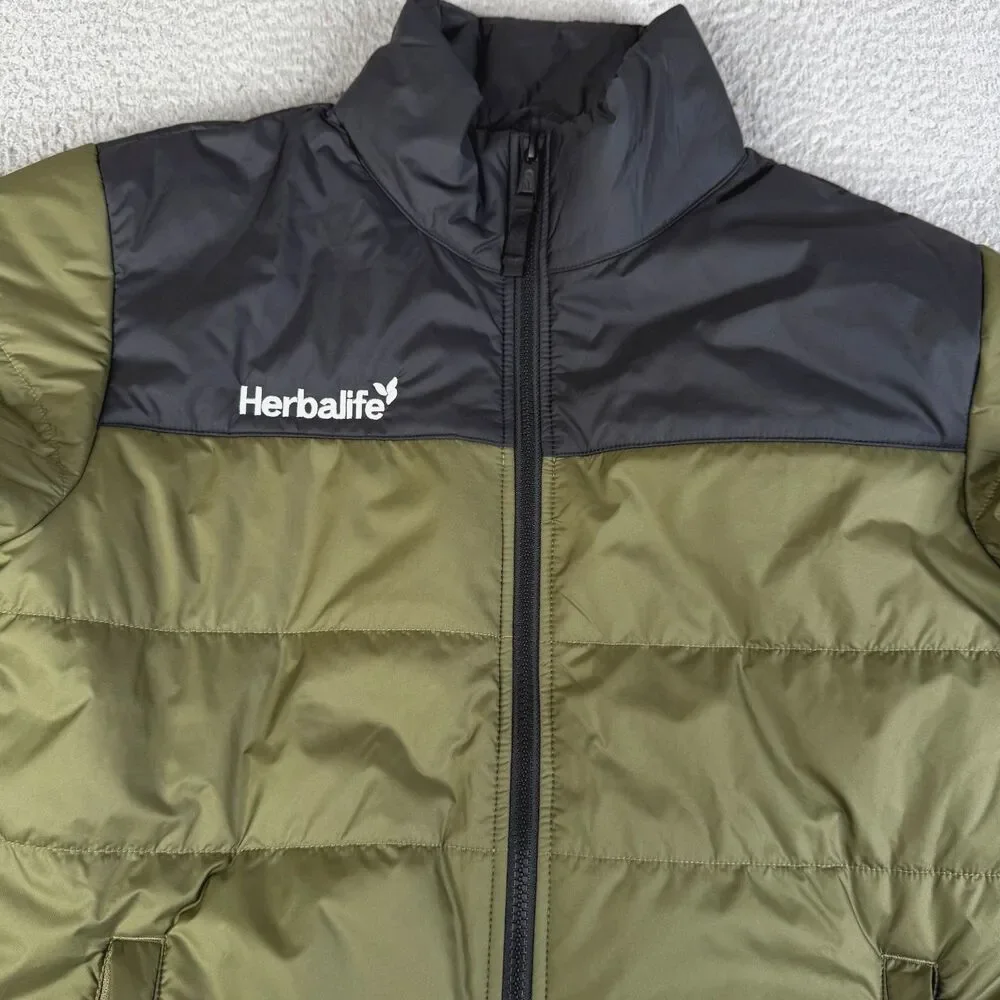 THE NORTH FACE Puffer Jacket Men Small Burnt Olive Green Everyday Insulated Logo